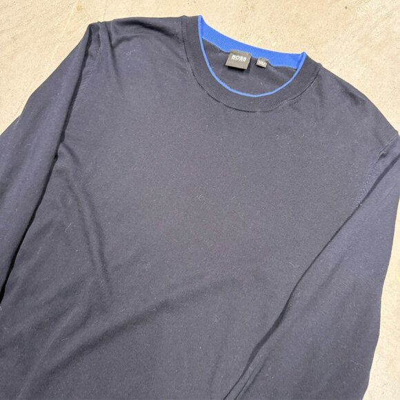Hugo Boss Sweater Fabello Cotton Knit Lightweight Blue Crewneck XL - Picture 3 of 9